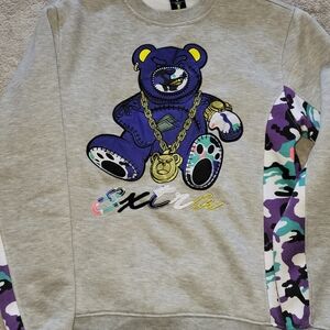 Gray Sweatshirt with Purple Bear Design